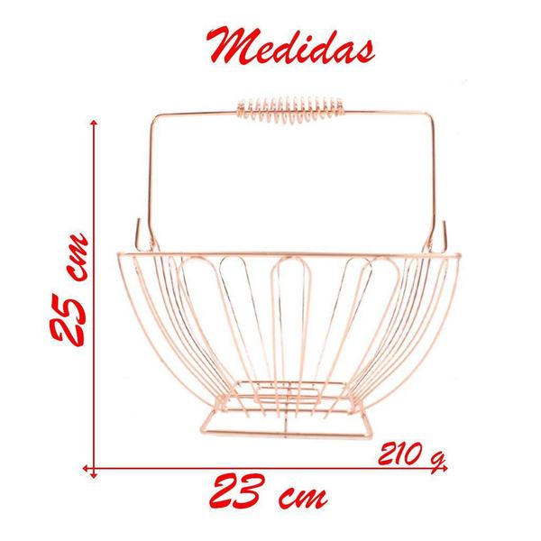 Imagem de Cesto Multiuso Porta Frutas Aço Inox Rosé Quadrado Fruteira Com Alça 23cm