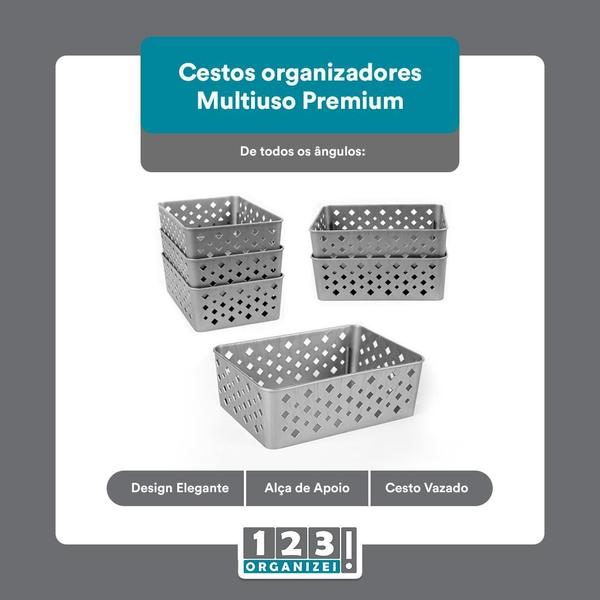 Imagem de Cesto Organizador 123Organizei Cinza 19x13,5x6,5cm