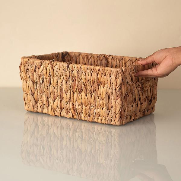 cesto organizador 35cm retangular com aças de palha fibra natural- Oikos Imagem de cesto organizador 35cm retangular com aças de palha fibra natural- Oikos