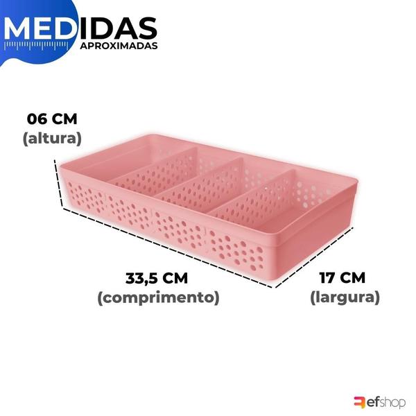 Imagem de Cesto Organizador Armário Gaveta Lavanderia Trama Rattan 33x17 c/ 3 Divisórias Ideal p/ Organização