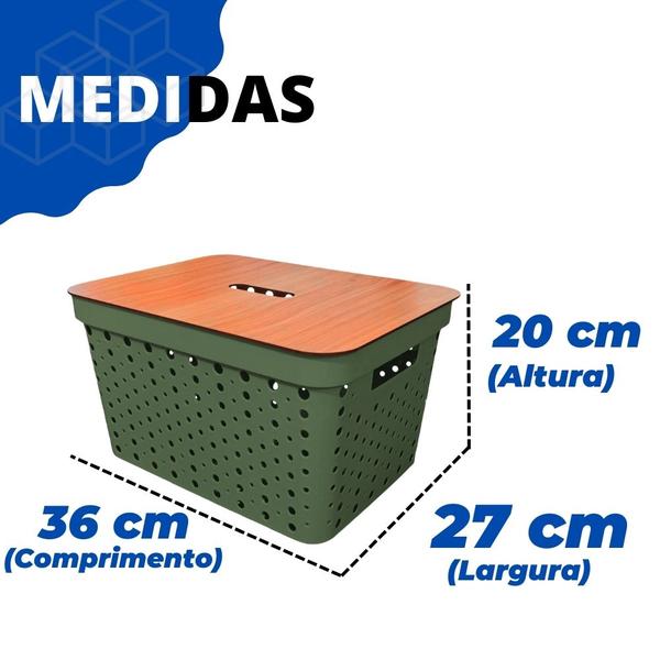 Imagem de Cesto Organizador Ármario Gaveta Rattan 17L Com Tampa de Madeira