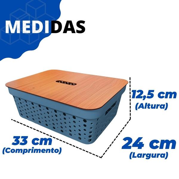 Imagem de Cesto Organizador Armários Gavetas 11L Com Tampa De Madeira