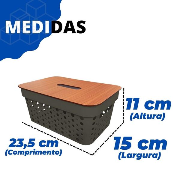 Imagem de Cesto Organizador Armários Gavetas 4,5L Com Tampa de madeira