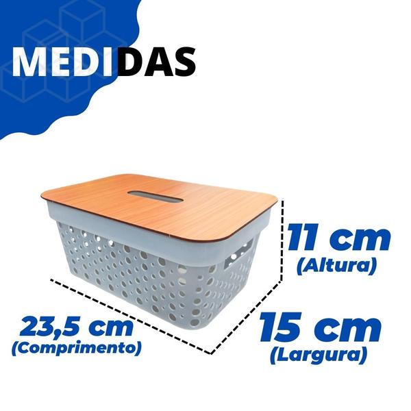 Imagem de Cesto Organizador Armários Gavetas 4,5L Com Tampa de madeira