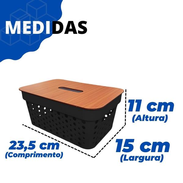 Imagem de Cesto Organizador Armários Gavetas 4,5L Com Tampa de madeira