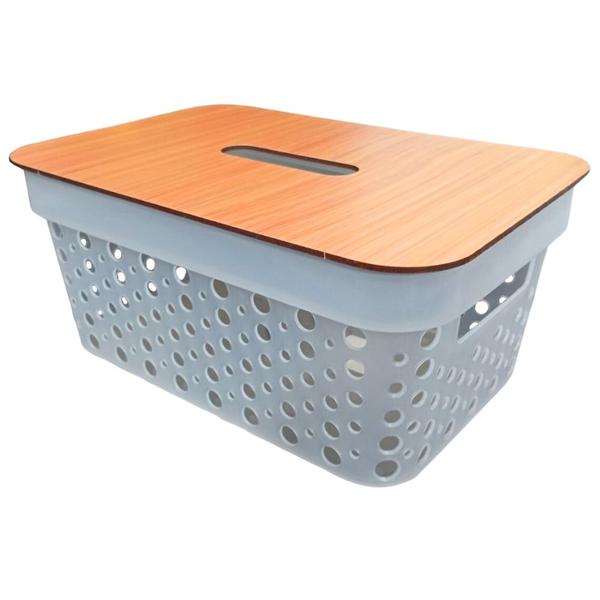 Cesto Organizador Armários Gavetas 4,5L Com Tampa de madeira - Ef Shop Imagem de Cesto Organizador Armários Gavetas 4,5L Com Tampa de madeira