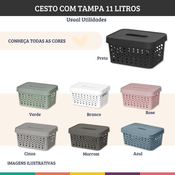 Imagem de Cesto Organizador Com Tampa 11l Preto Multiuso Retangular