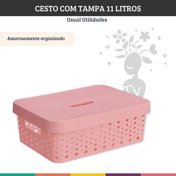 Imagem de Cesto Organizador Com Tampa 11l Rosa Multiuso Retangular