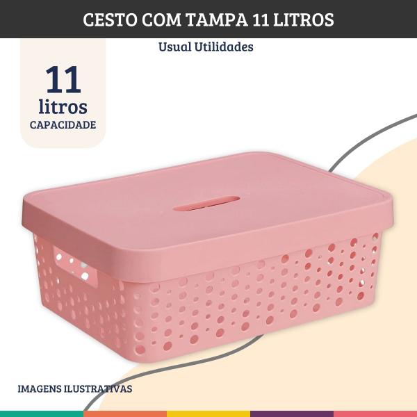 Imagem de Cesto Organizador Com Tampa 11l Rosa Multiuso Retangular