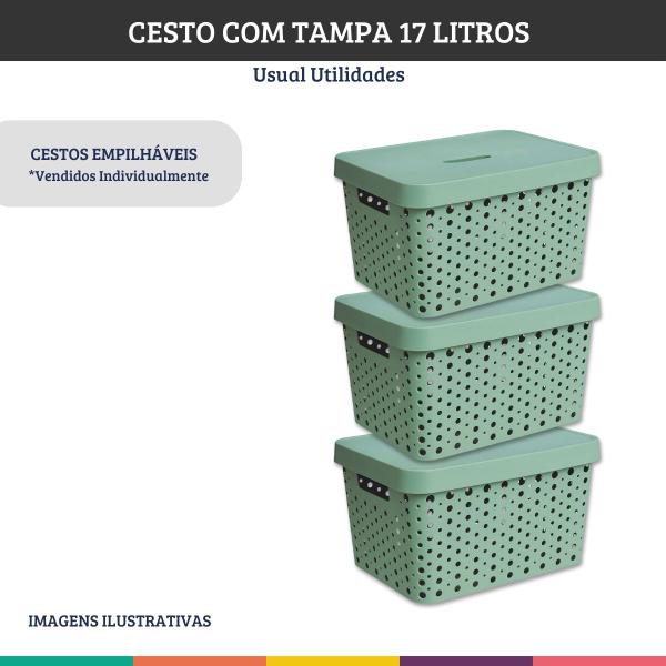 Imagem de Cesto Organizador Com Tampa 17l Verde Multiuso Retangular