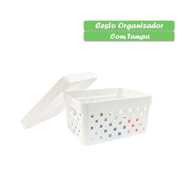 Imagem de Cesto Organizador com Tampa 19x14x10 cm Quadratta Branco - Paramount