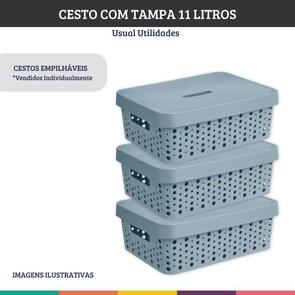 Imagem de Cesto Organizador Com Tampa Azul Roupa Brinquedo 11 Litros