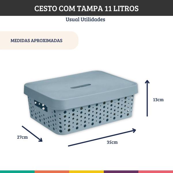 Imagem de Cesto Organizador Com Tampa Azul Roupa Brinquedo 11 Litros