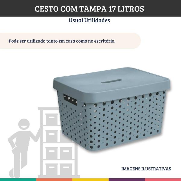 Imagem de Cesto Organizador Com Tampa Azul Roupa Brinquedo 17 Litros