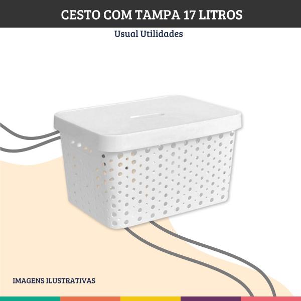 Imagem de Cesto Organizador Com Tampa Branco Roupa Brinquedo 17 Litros