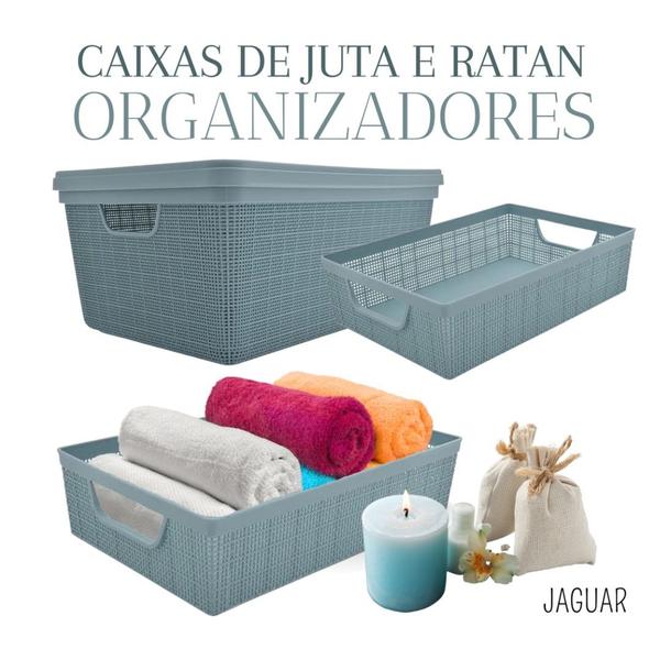 Imagem de Cesto Organizador com Tampa Juta Plástico Branco Pequeno 1,8 Litros - Jaguar