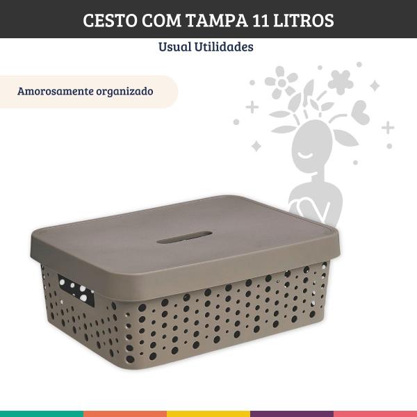 Imagem de Cesto Organizador Com Tampa Marrom Roupa Brinquedo 11 Litros