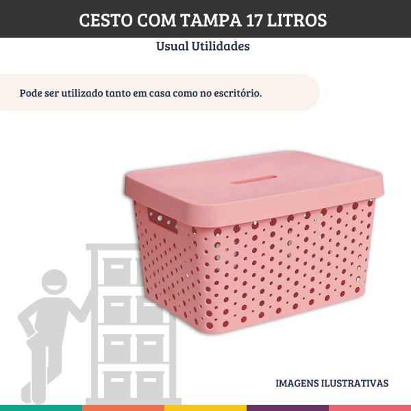 Imagem de Cesto Organizador Com Tampa Rosa Roupa Brinquedo 17 Litros