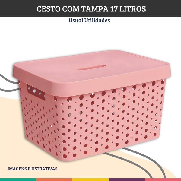 Imagem de Cesto Organizador Com Tampa Rosa Roupa Brinquedo 17 Litros