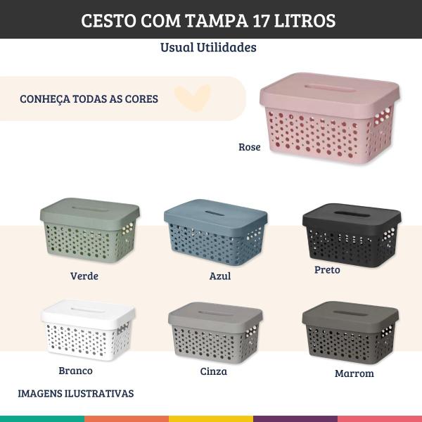 Imagem de Cesto Organizador Com Tampa Rosa Roupa Brinquedo 17 Litros