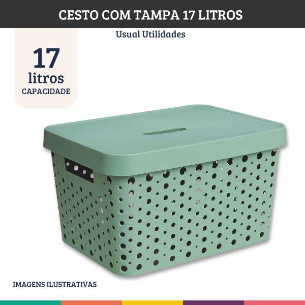 Imagem de Cesto Organizador Com Tampa Verde Roupa Brinquedo 17 Litros