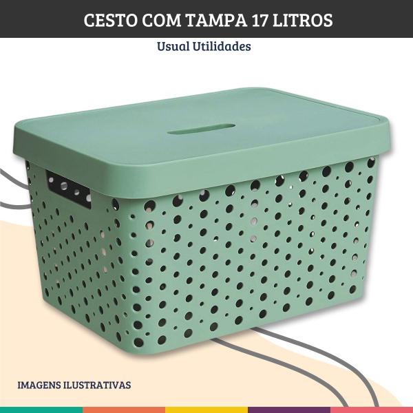 Imagem de Cesto Organizador Com Tampa Verde Roupa Brinquedo 17 Litros