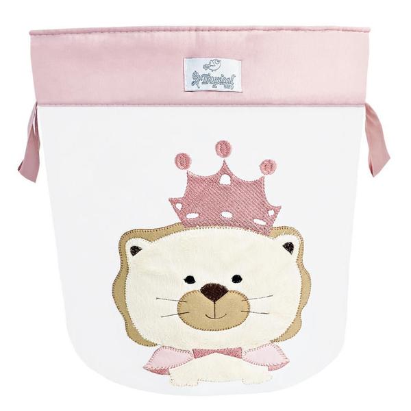 Cesto Organizador De Brinquedos Bordado Leão Príncipe Rosê - Tropical Baby Imagem de Cesto Organizador De Brinquedos Bordado Leão Príncipe Rosê