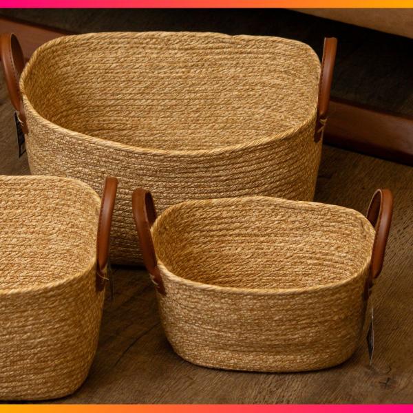 Cesto Organizador Decorativo Retangular 36x27x20cm De Fibra Natural Com Alça Mocca - Paramount Imagem de Cesto Organizador Decorativo Retangular 36x27x20cm De Fibra Natural Com Alça Mocca - Paramount