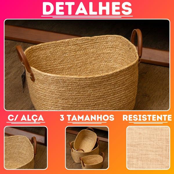 Cesto Organizador Decorativo Retangular 36x27x20cm De Fibra Natural Com Alça Mocca - Paramount Imagem de Cesto Organizador Decorativo Retangular 36x27x20cm De Fibra Natural Com Alça Mocca - Paramount