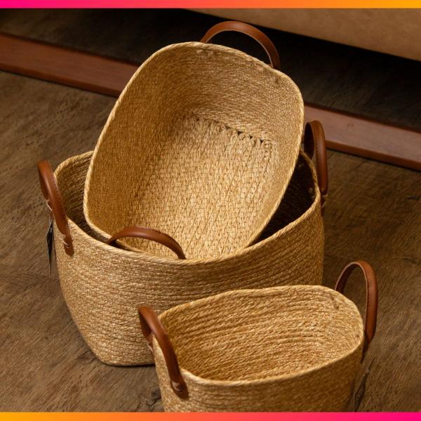 Cesto Organizador Decorativo Retangular 36x27x20cm De Fibra Natural Com Alça Mocca - Paramount Imagem de Cesto Organizador Decorativo Retangular 36x27x20cm De Fibra Natural Com Alça Mocca - Paramount
