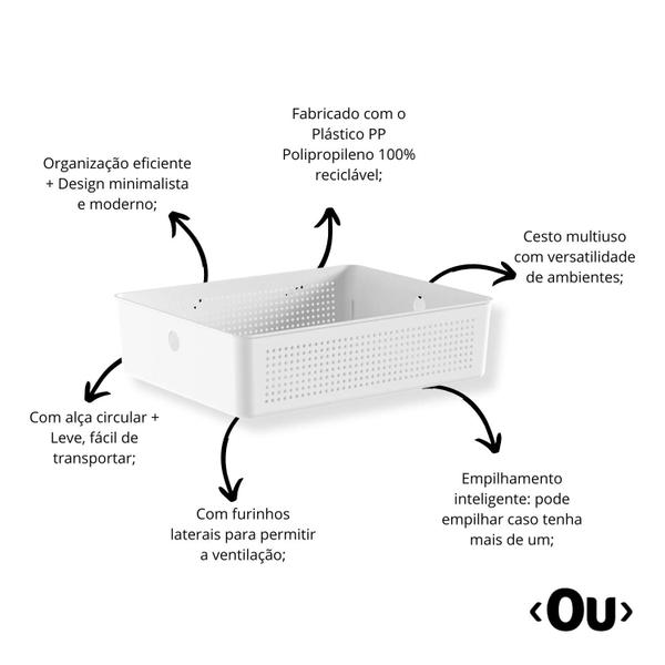 Imagem de Cesto Organizador Empilhável Multiuso 34x27x9cm Branco Flow Ou