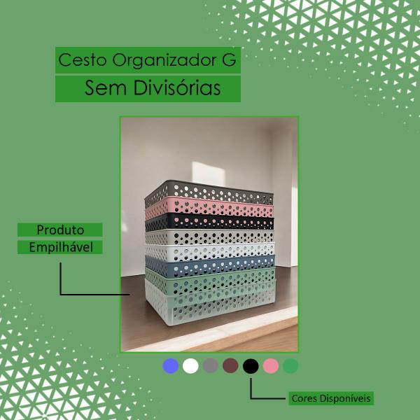 Imagem de Cesto Organizador Grande 34 x 26 x 6,5 Cestinho Caixa Gaveta Organizadora Multiuso Rattan