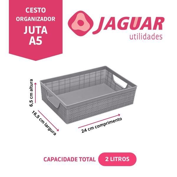Cesto Organizador Juta A5 Cinza 2 Lts Multiuso Jaguar Imagem de Cesto Organizador Juta A5 Cinza 2 Lts Multiuso Jaguar