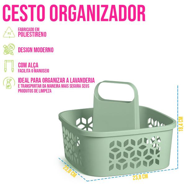 Imagem de Cesto Organizador Multiuso Produtos Limpeza Verde Alça Verde