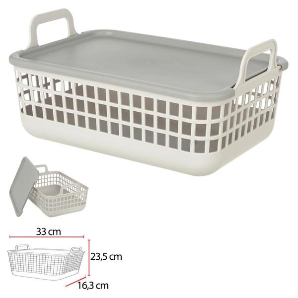 Cesto organizador plastico empilhavel 9 litros c/tampa cinza - Flor Arte Imagem de Cesto organizador plastico empilhavel 9 litros c/tampa cinza