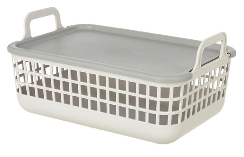 Cesto organizador plastico empilhavel 9 litros c/tampa cinza - Flor Arte Imagem de Cesto organizador plastico empilhavel 9 litros c/tampa cinza