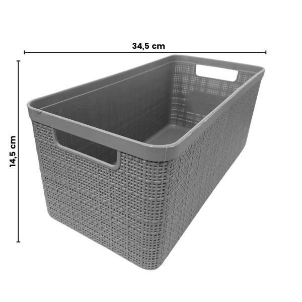 Imagem de Cesto Organizador Plástico Juta Alongado G 34Cm 7,4L Cinza