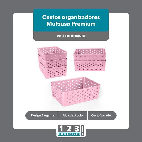 Imagem de Cesto Organizador Premium Rosa 19x13,5x6,5Cm - 123Organizei