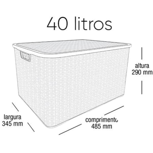 Imagem de Cesto organizador preto 40 litros com tampa rattan