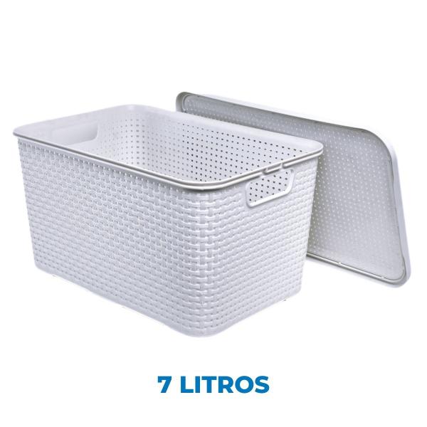 Imagem de Cesto Organizador Rattan Com Tampa 7 Litros Arqplast