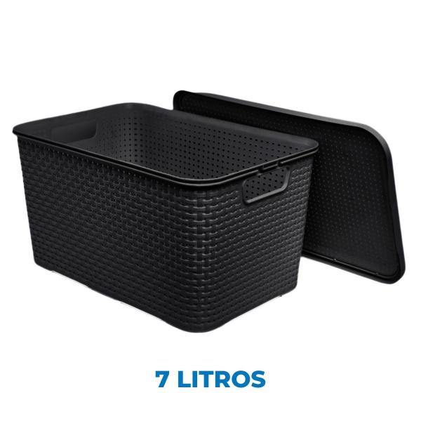 Imagem de Cesto Organizador Rattan Com Tampa 7 Litros Arqplast