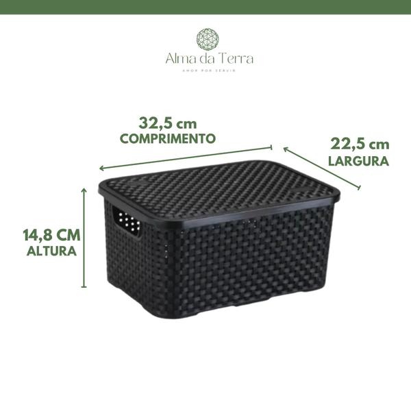 Imagem de Cesto Organizador Rattan Médio C/ Tampa - Preto 2 Unidades