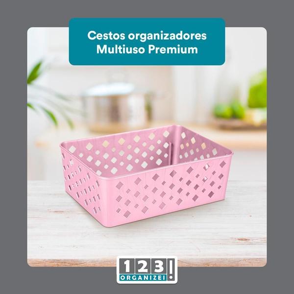 Imagem de Cesto Organizador Rosa 123Organizei 19x13,5x6,5Cm Plástico