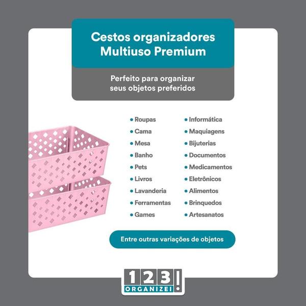 Imagem de Cesto Organizador Rosa 123Organizei 19x13,5x6,5Cm Plástico