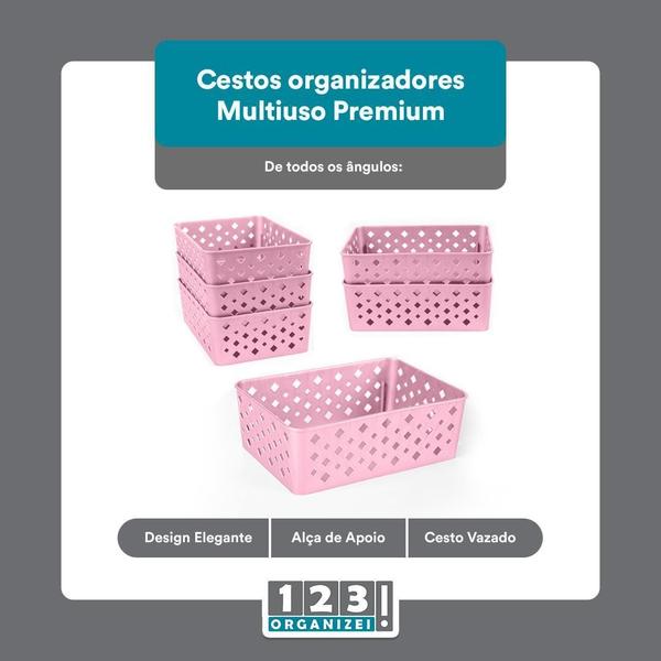 Imagem de Cesto Organizador Rosa 123Organizei 19x13,5x6,5Cm Plástico