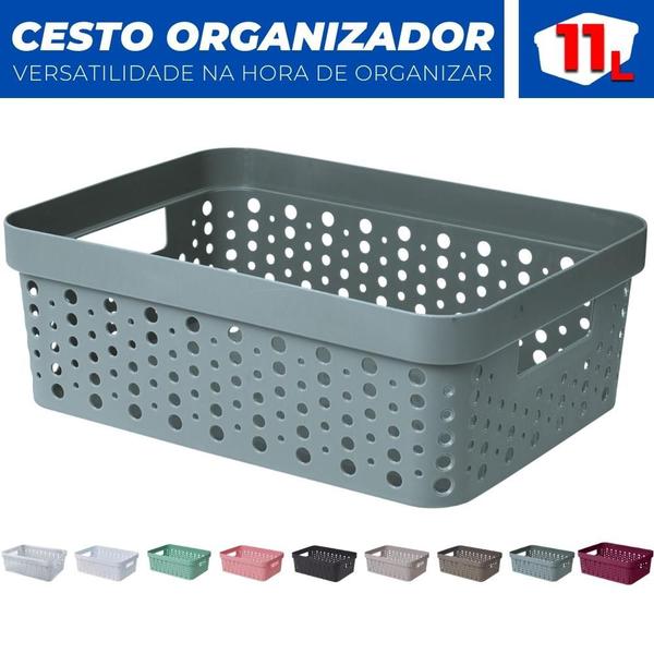 Imagem de Cesto Organizador s/Tampa Trama Rattan 11 Litros Multiuso Plástico