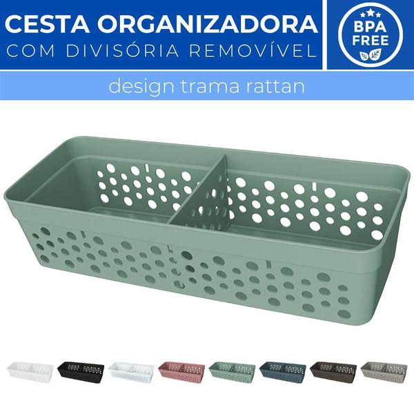 Imagem de Cesto Organizador Trama Rattan c/ Divisória Removível 23x8