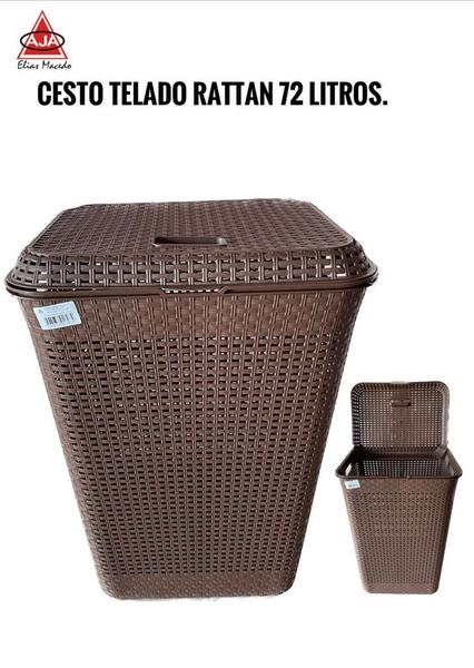 Imagem de Cesto P/ Roupa Retangular 72 Lts Rattan C/ Tampa Capuccino