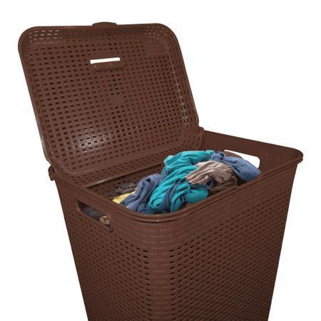 Cesto P/ Roupa Suja Retangular 72 Lts Rattan C/ Tampa MArrom - Aja Imagem de Cesto P/ Roupa Suja Retangular 72 Lts Rattan C/ Tampa MArrom
