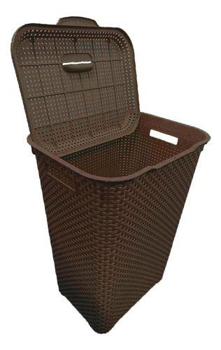 Cesto P/ Roupa Suja Retangular 72 Lts Rattan C/ Tampa MArrom - Aja Imagem de Cesto P/ Roupa Suja Retangular 72 Lts Rattan C/ Tampa MArrom